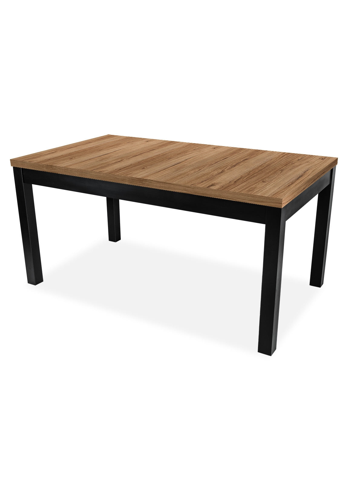 Rozkládací stůl Werona 140-180x80 cm se dřevěnou deskou a černými nohami, diagonální pohled