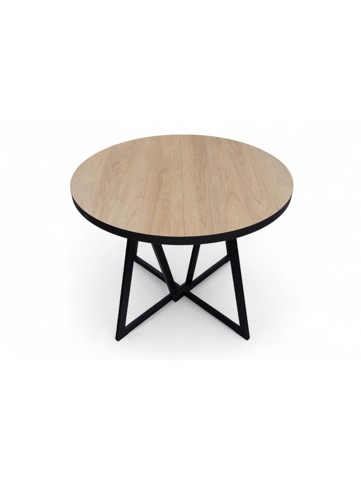 Stół okrągły Cedrus Linear 105 cm z blatem dąb hikora i czarnym stalowym stelażem
