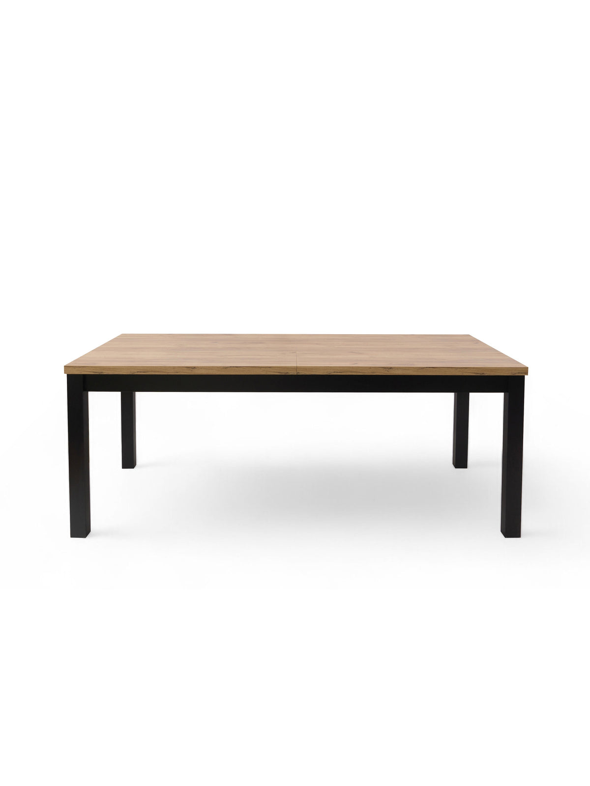 Stół rozkładany Werona 160-200x90 cm z blatem dąb wotan i czarnymi nogami widok z przodu