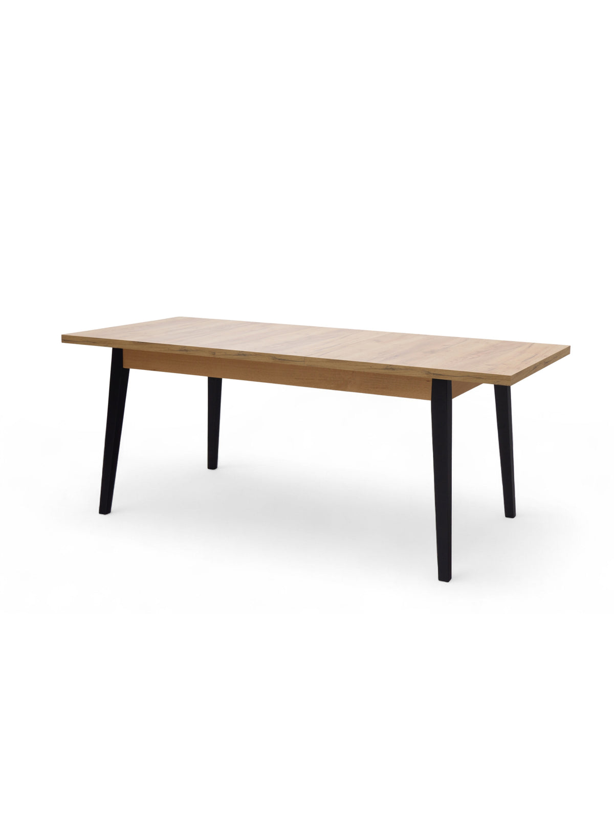Stół rozkładany Paris 140-180x80 cm z blatem dąb craft i czarnymi nogami, widok z przodu