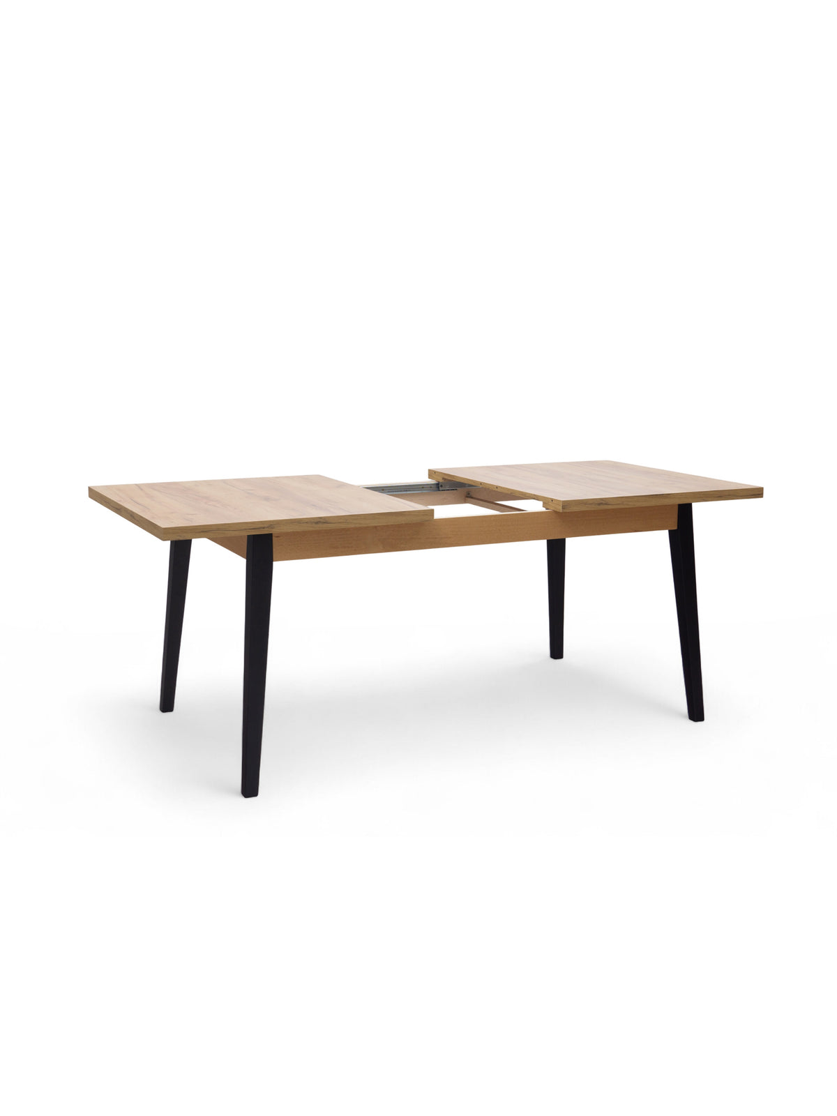 Stół rozkładany Paris 160-200x90 cm z blatem dąb craft i czarnymi nogami, widok rozłożony