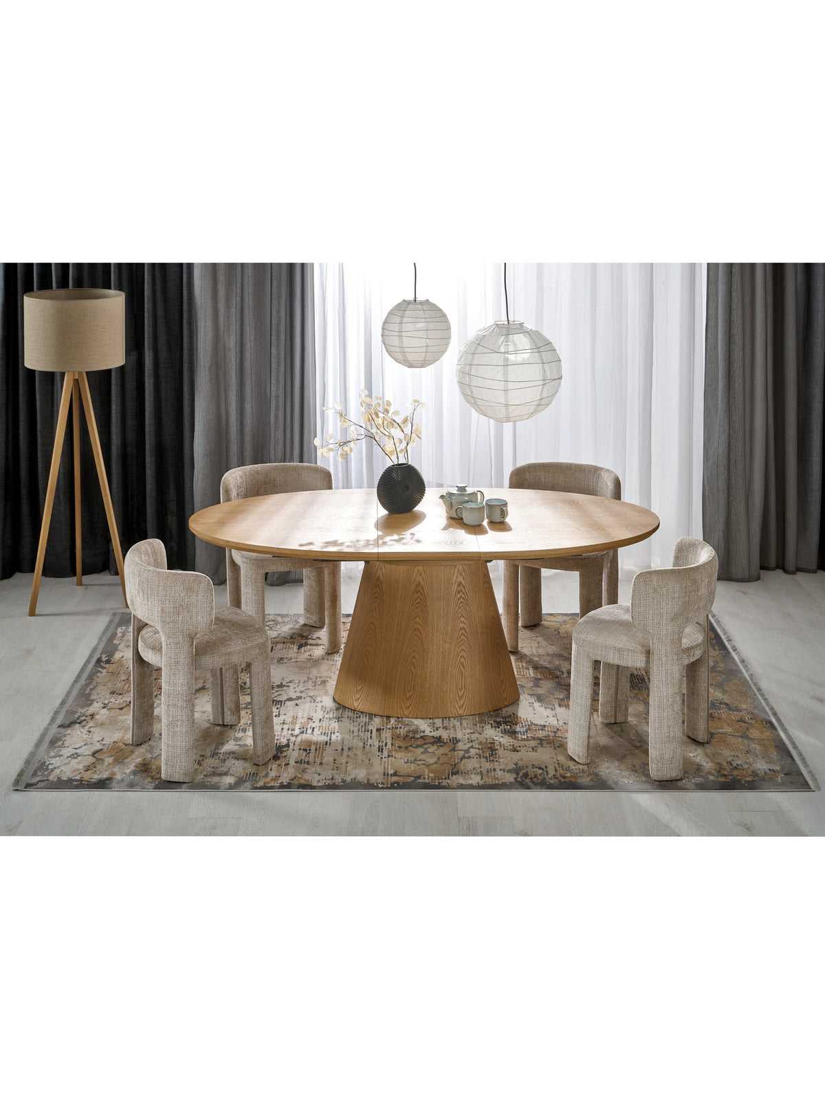 Rozkládací oválný stůl Nexor 160-200x100 cm barva dub přírodní, pohled na desku a nohy