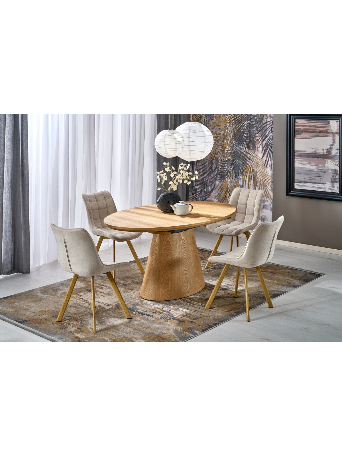 Rozkládací oválný stůl Nexor 160-200x100 cm v přírodním dubu s MDF nohami