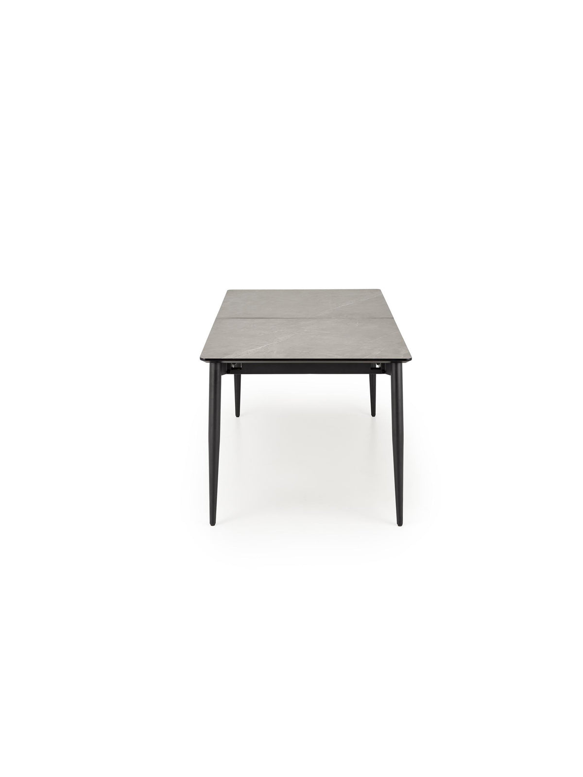 Rozkládací stůl Forge 180-260x90 cm s šedým mramorovým topem a černými nohami, pohled shora