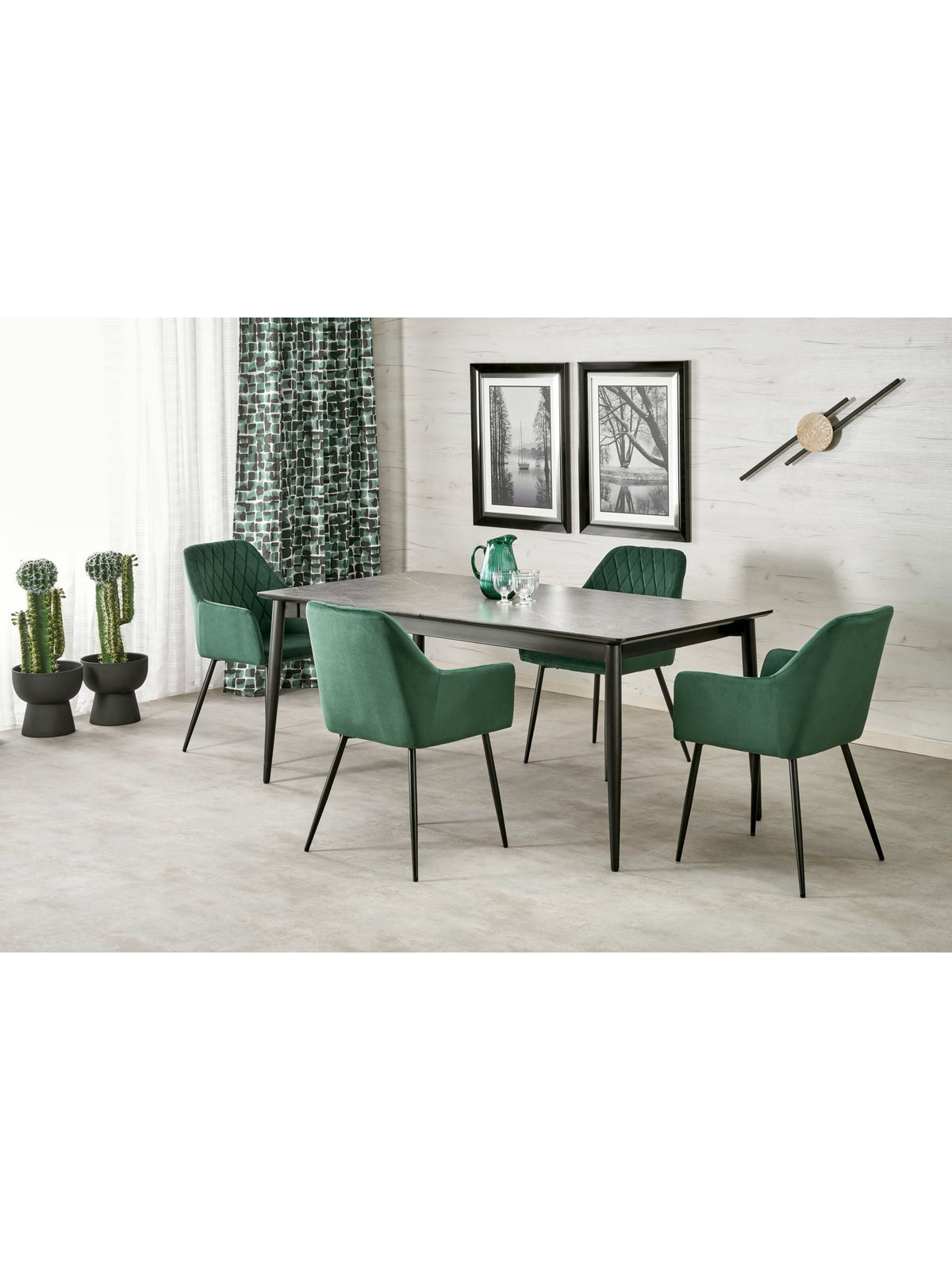 Rozkládací stůl Forge 180-260x90 cm s obdélníkovou deskou popelavý mramor a černé nohy