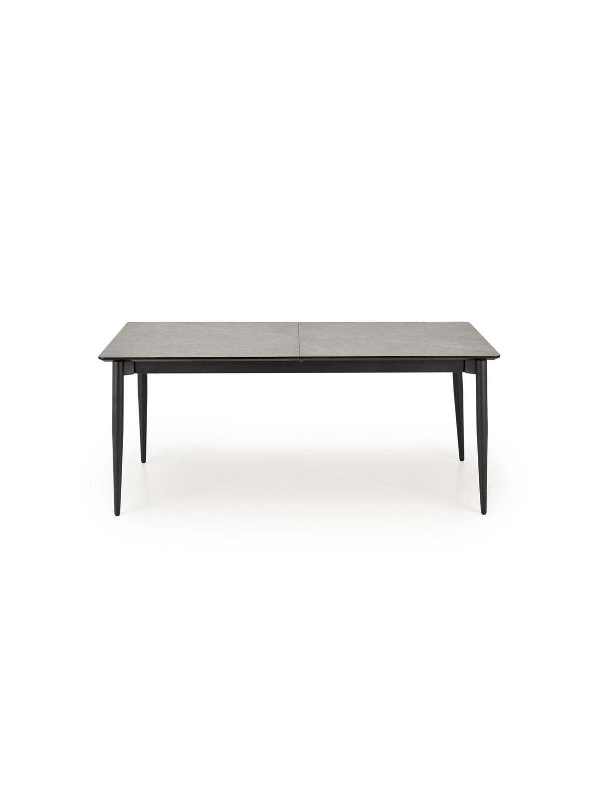 Rozkládací stůl Forge 180-260x90 cm s popelavým mramorem a černýma nohama, pohled zepředu