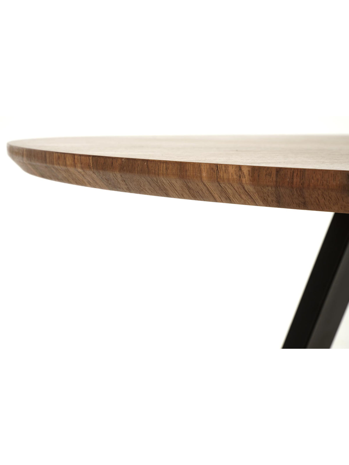 Kulatý stůl Vexo 120 cm s ořechovou deskou a černými nohami, detail desky