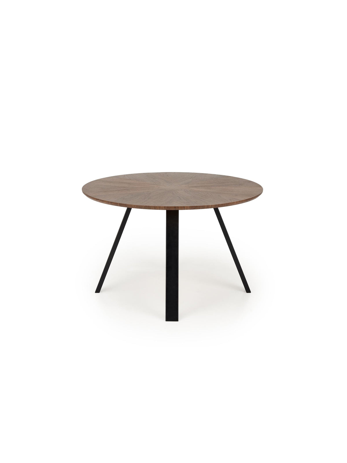 Kulatý stůl Vexo 120 cm s ořechovou deskou a černými nohami ve stylu Modern Organic