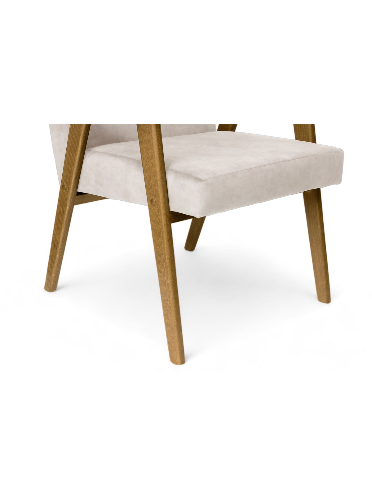 Fotel Klubowy PRL z drewnianymi nogami i jasnym obiciem, styl Mid-Century Modern