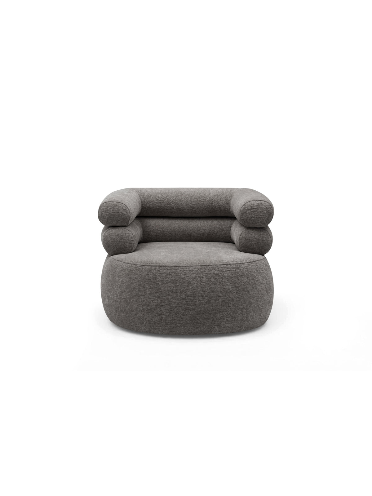 Otáčecí relaxační křeslo Melos v šedém chenillu s moderním designem.
