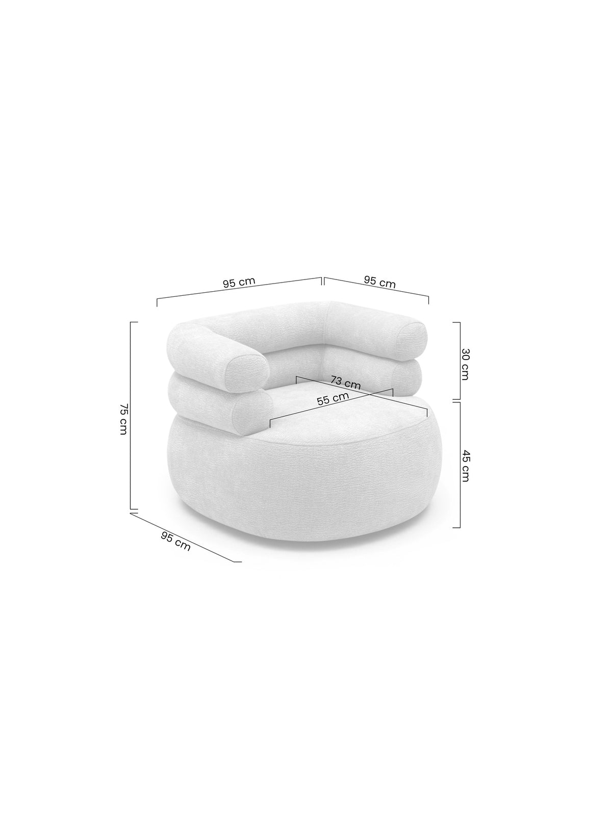 Otočný relaxační křeslo Melos v světlé barvě, moderní design, pohled zepředu