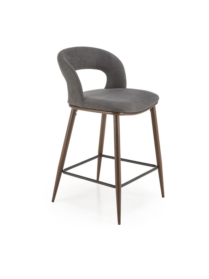 Čalouněný barová židle Viresto šedá s ořechovými dřevěnými nohami v stylu Mid-Century Modern