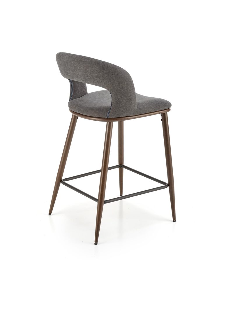 Čalouněná barová židle Viresto šedá s dřevěnými nohami v mid-century stylu