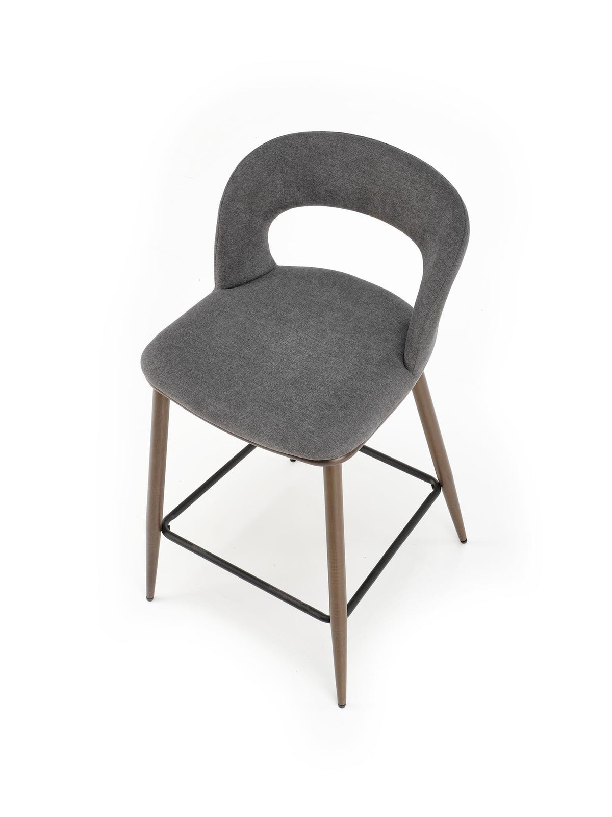 Hoker tapicerowany Viresto w stylu Mid-Century Modern, popielaty na drewnianych nogach orzech