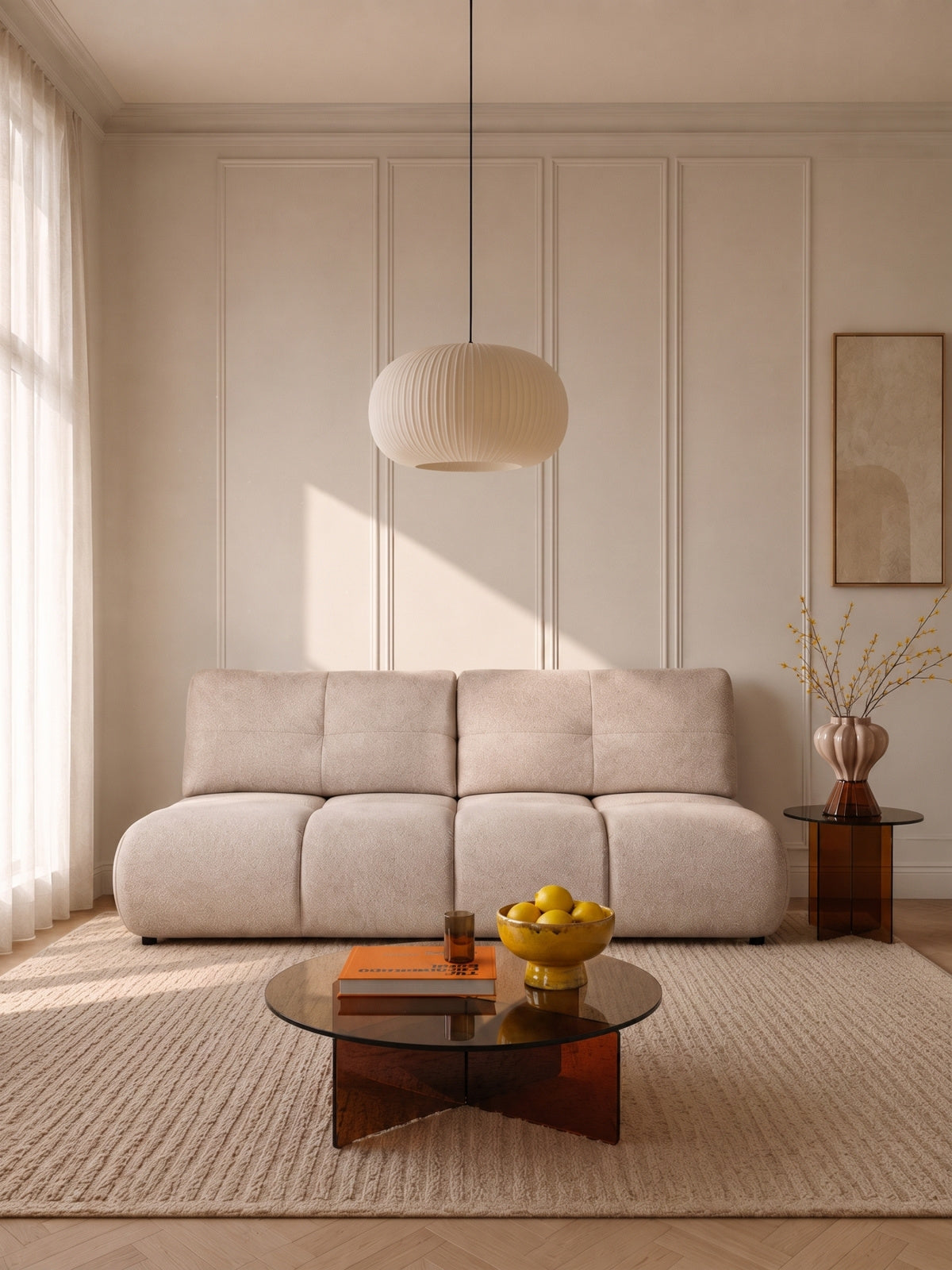 Rozkládací pohovka Lerio v světlé barvě, moderní design, pro tři osoby