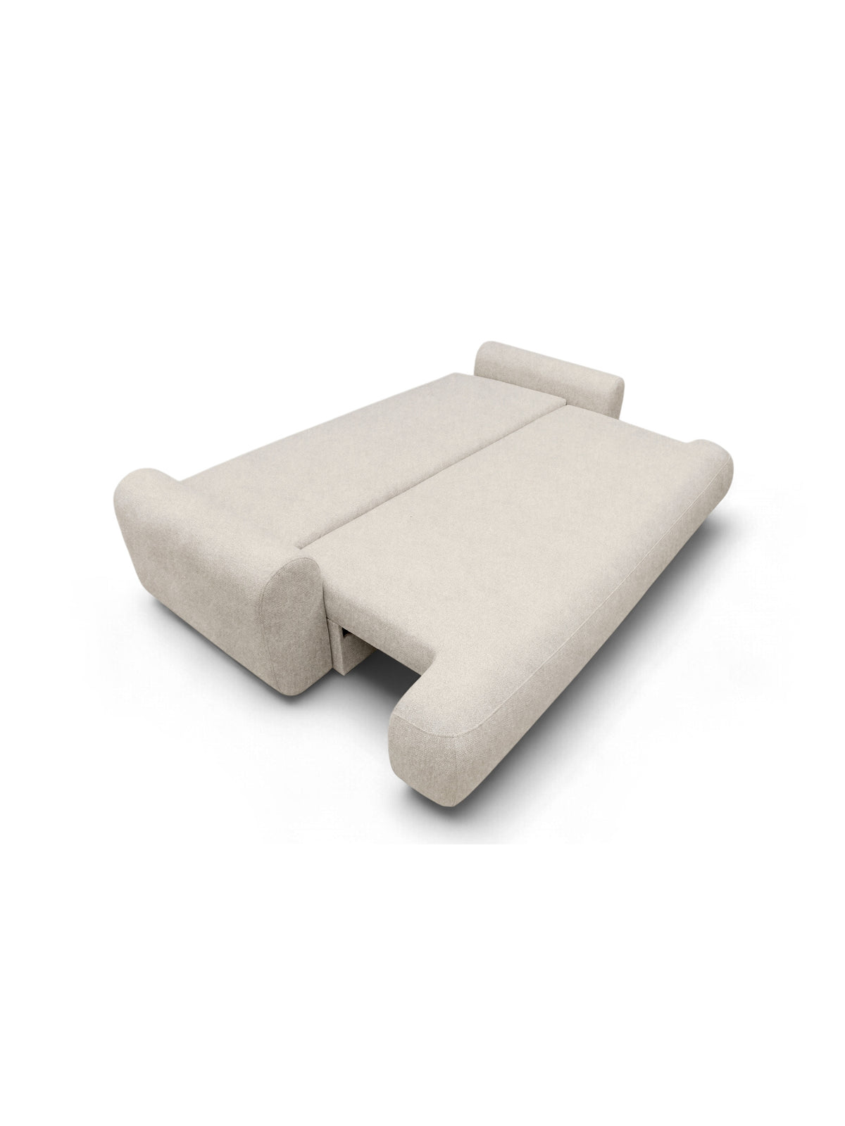 Kanapa Lotulis rozłożona w jasnym beżowym szenilu Vibe 06 z funkcją spania 160x200