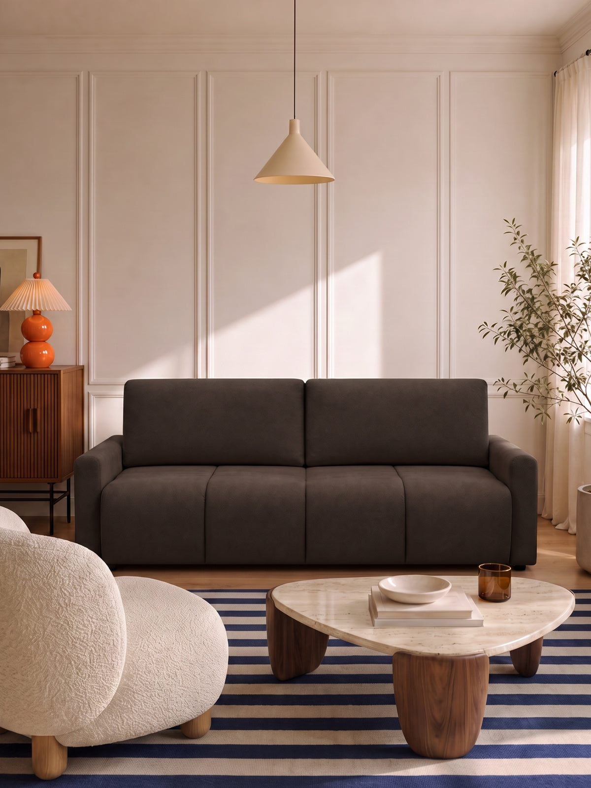 Rozkládací pohovka Velaro s hnědou pleteninou Vela 28 v moderním stylu
