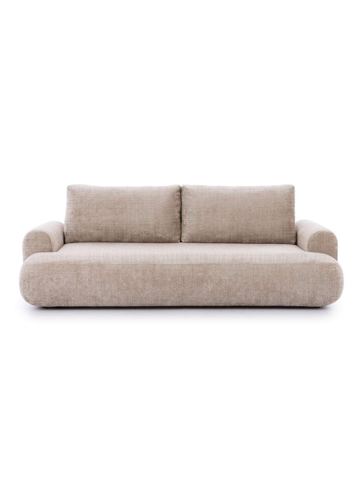 Kanapa Lotulis z funkcją spania, szeroka sofa w jasnym kolorze z dwoma poduszkami