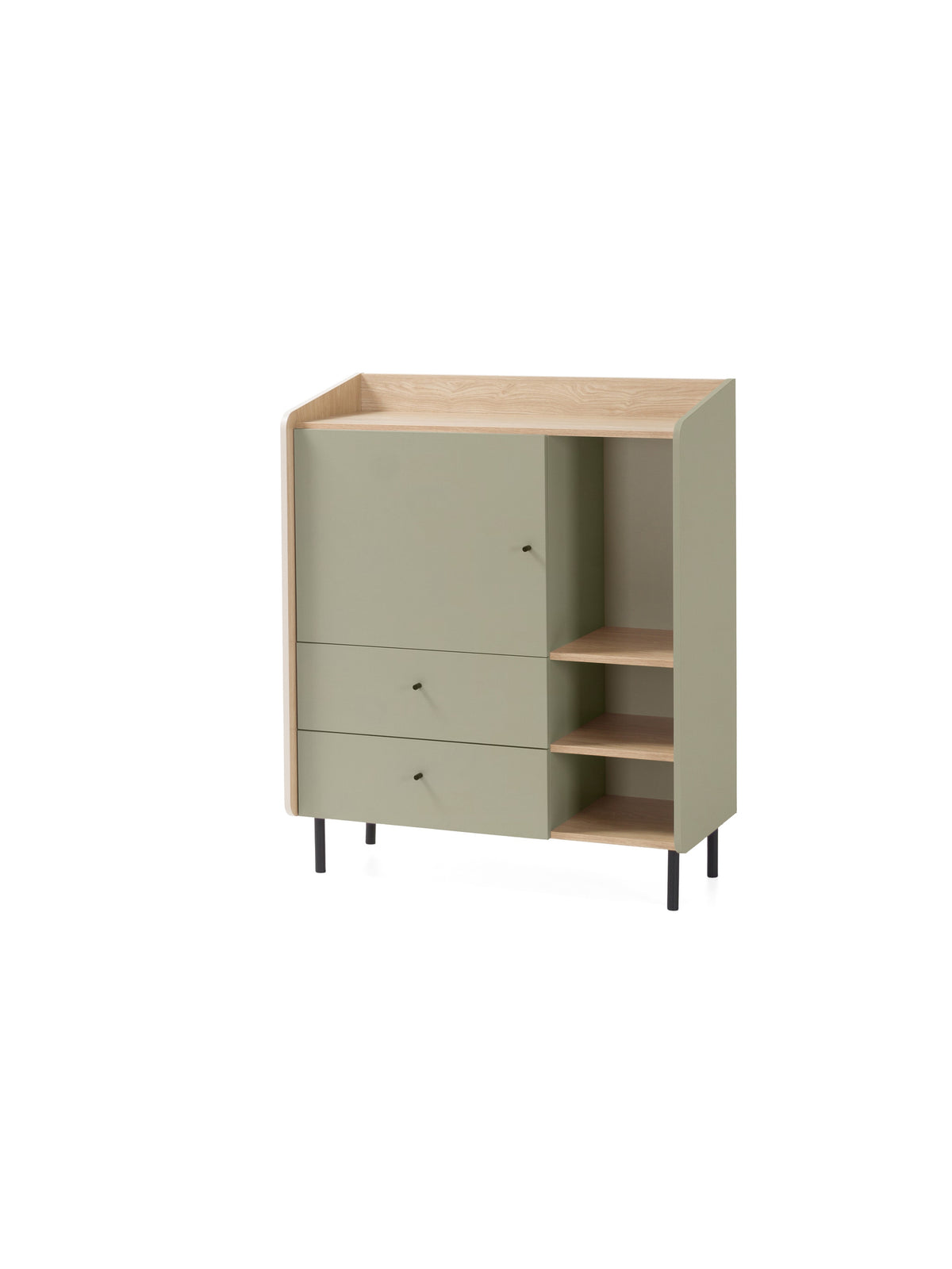 Komoda Fiorenza 95 cm z szufladami w kolorze eukaliptus i dąb baltic dune, widok frontu
