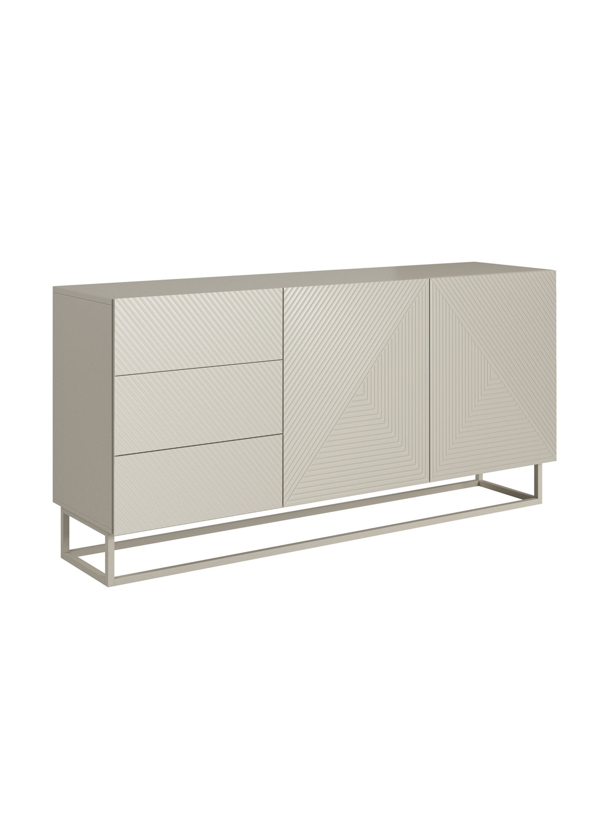 Komoda Asha 167 cm béžová se dvěma dvířky a třemi zásuvkami, frézovaný přední panel