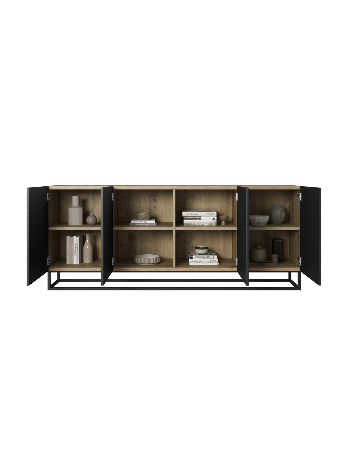 Komoda Asha 200 cm - artisan / černá mat