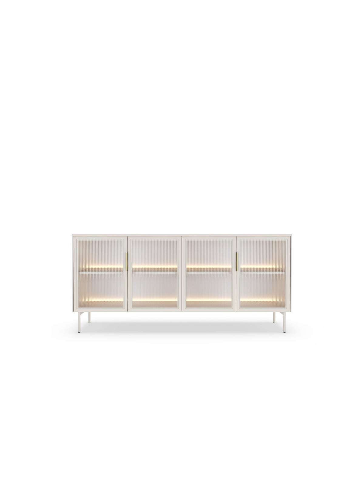 Komoda Auri 181 cm cashmere s LED osvětlením a tvrzenými skleněnými dvířky