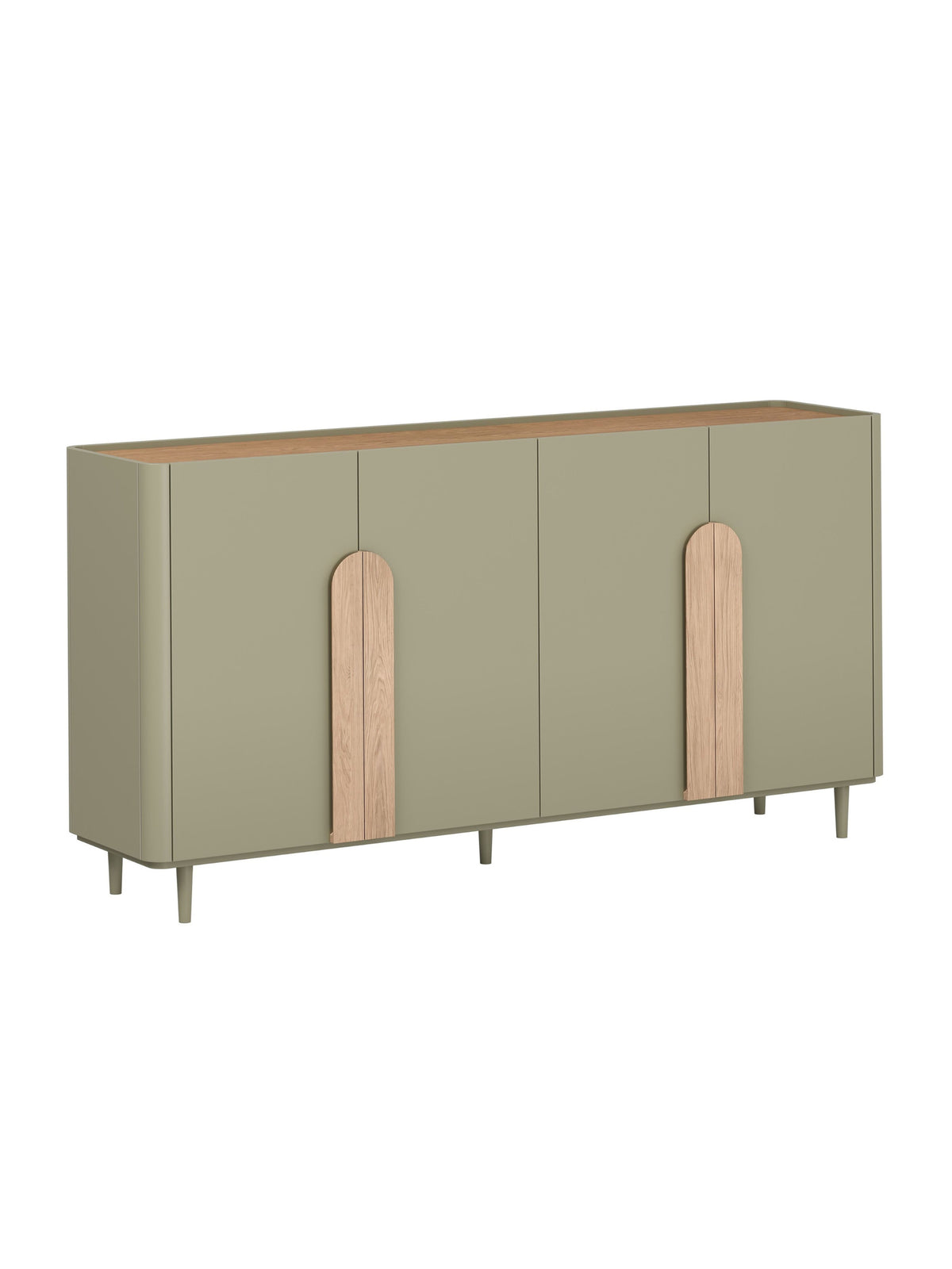Komoda Amilio 200 cm se čtyřmi dveřmi v barvě eukalyptus s deskou dub baltic dune
