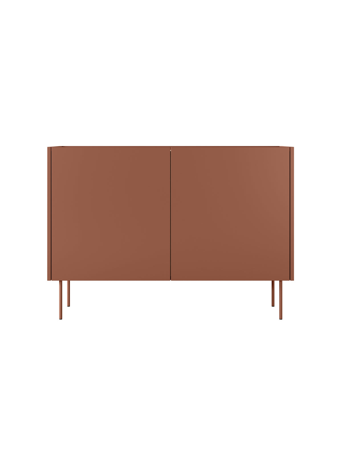 Komoda Desin 120 cm s dvěma dvířky v barvě ceramic red s horní deskou dąb nagano a rovnými nohami