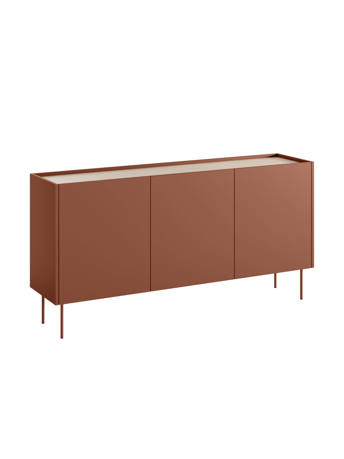 Komoda Desin 170 cm tříddveřová bordó ceramic red s dubovou deskou Nagano, pohled zepředu