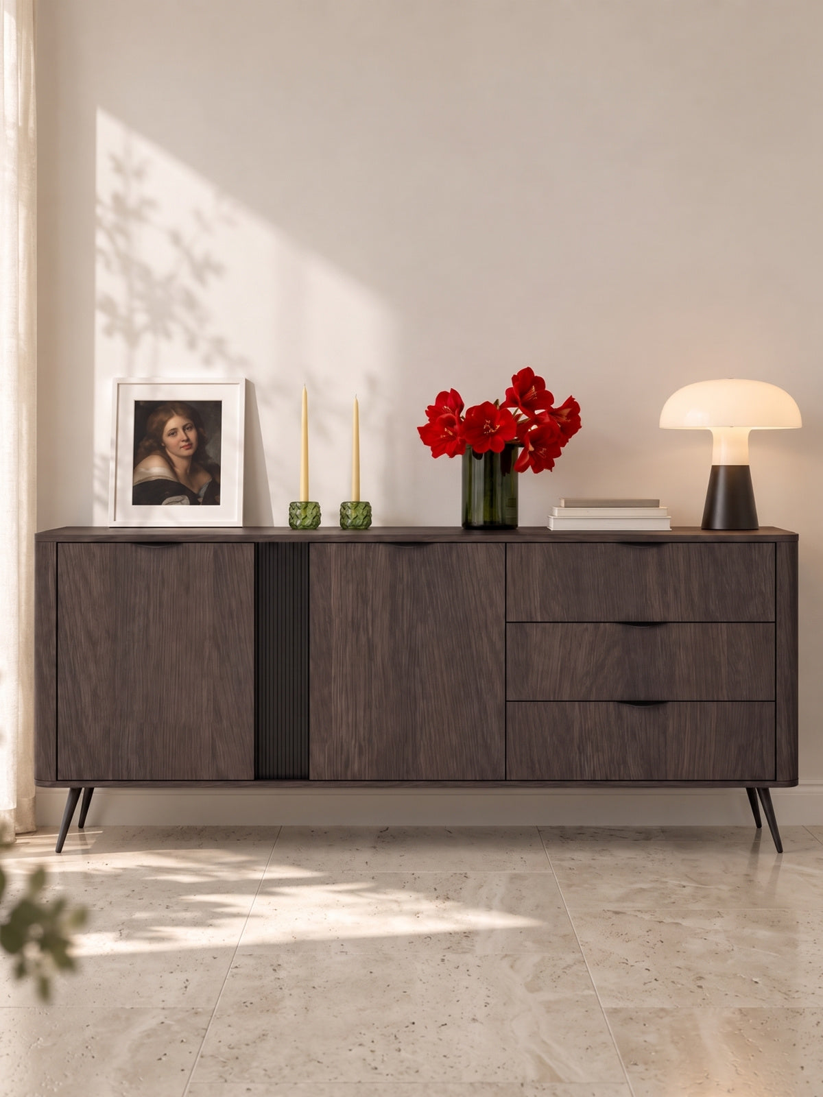 Komoda Edrin 195 cm se zásuvkami - dub dunin / černá