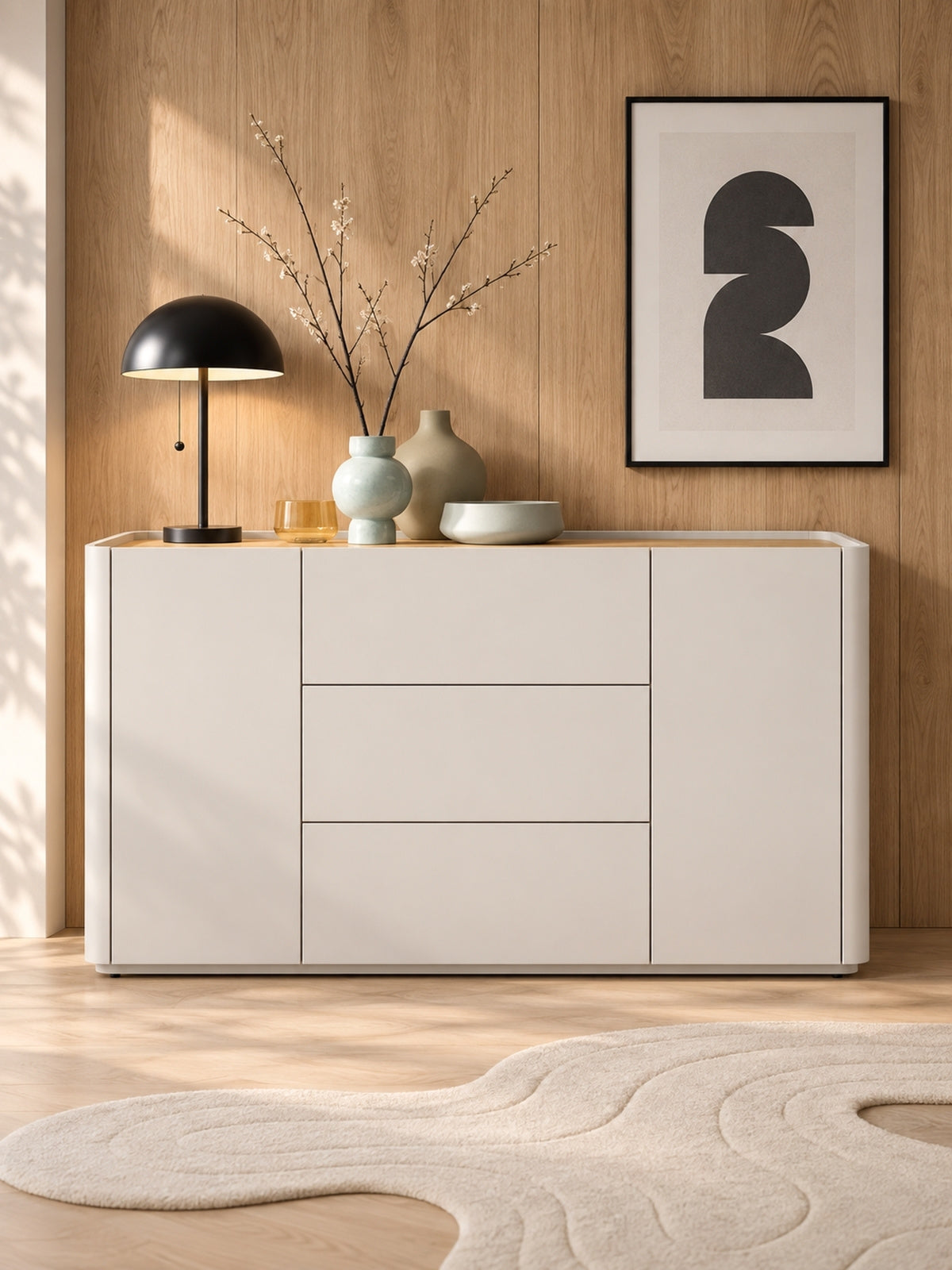 Komoda Elivo 150 cm se zásuvkami - kašmír / dub olejowany