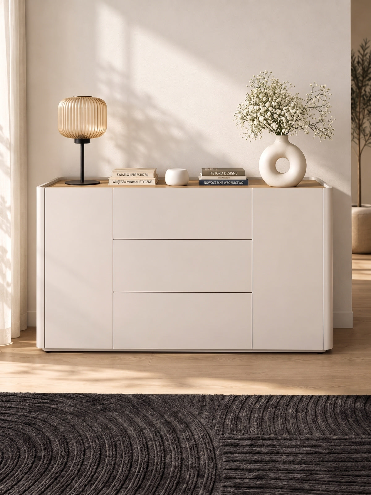 Komoda Elivo 150 cm se zásuvkami - kašmír / dub olejowany