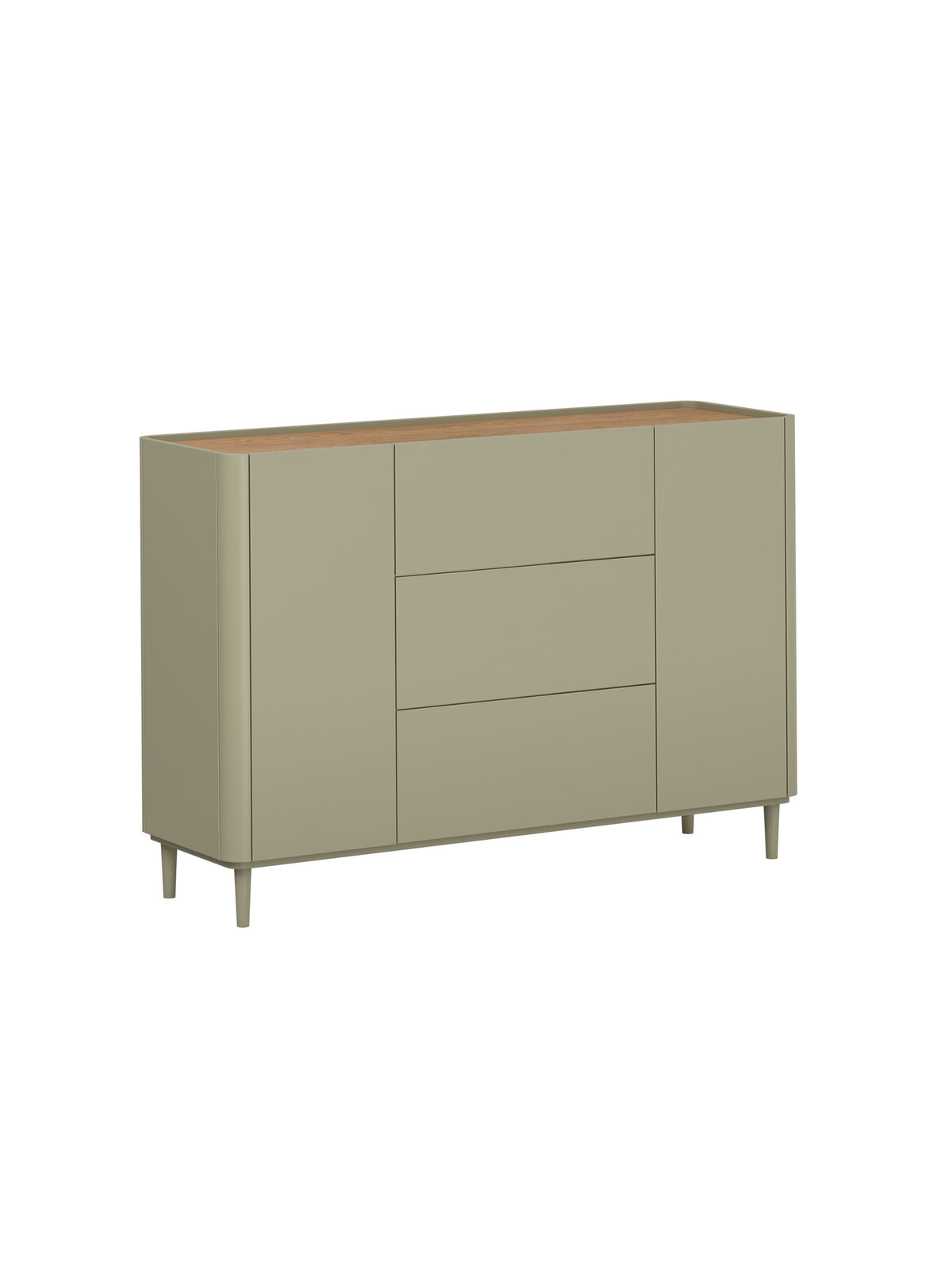 Komoda Elivo 150 cm s zásuvkami a dveřmi v barvě eukalyptu s deskou dub baltic dune