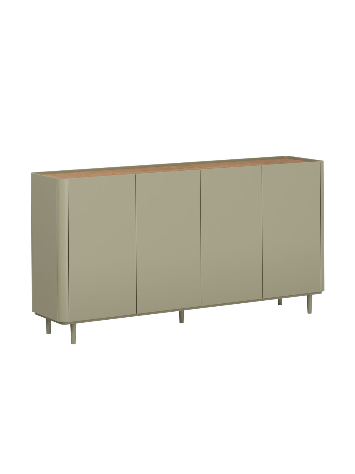 Komoda Elivo 200 cm se čtyřmi dvířky na nohách v barvě eukalyptus s deskou dub baltic dune