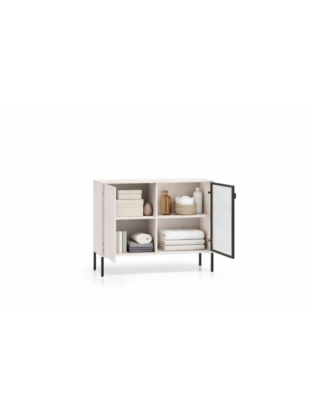 Komoda Harmona 107 cm s dvěma dvířky v barvě kašmíru s LED osvětlením