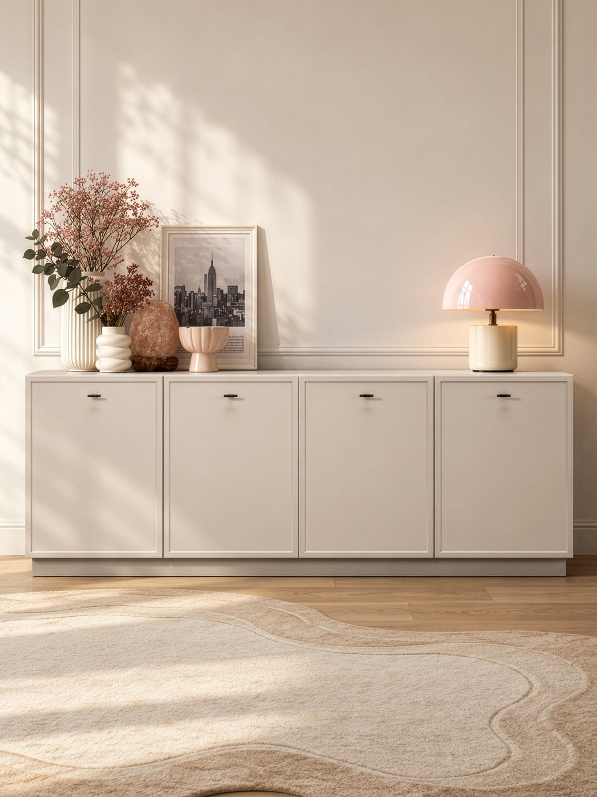 Komoda Lorini 200 cm čtyřdveřová - kašmír / černá Úchytky T-bar