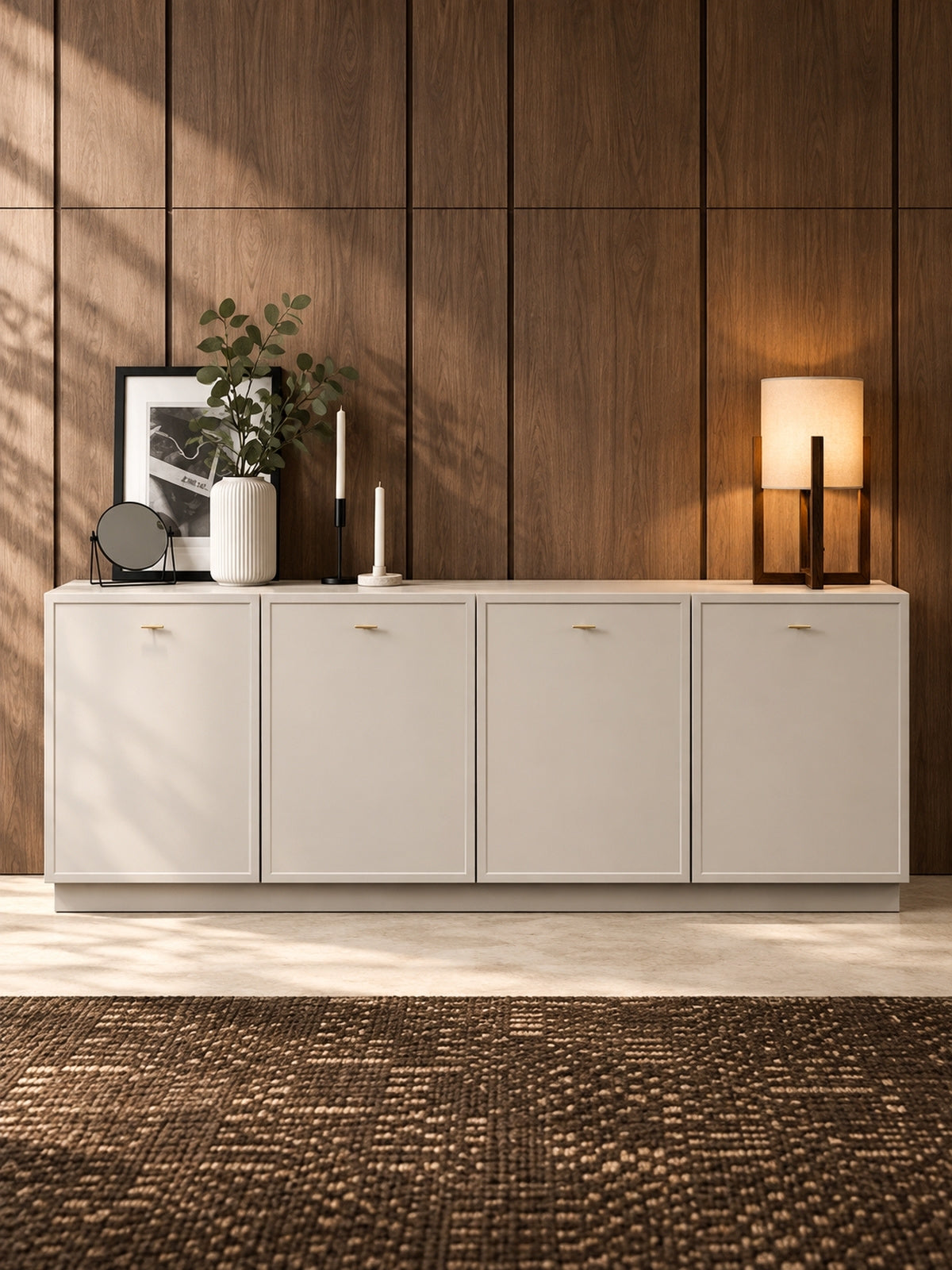 Komoda Lorini 200 cm čtyřdveřová - kašmír / zlote Úchytky T-bar