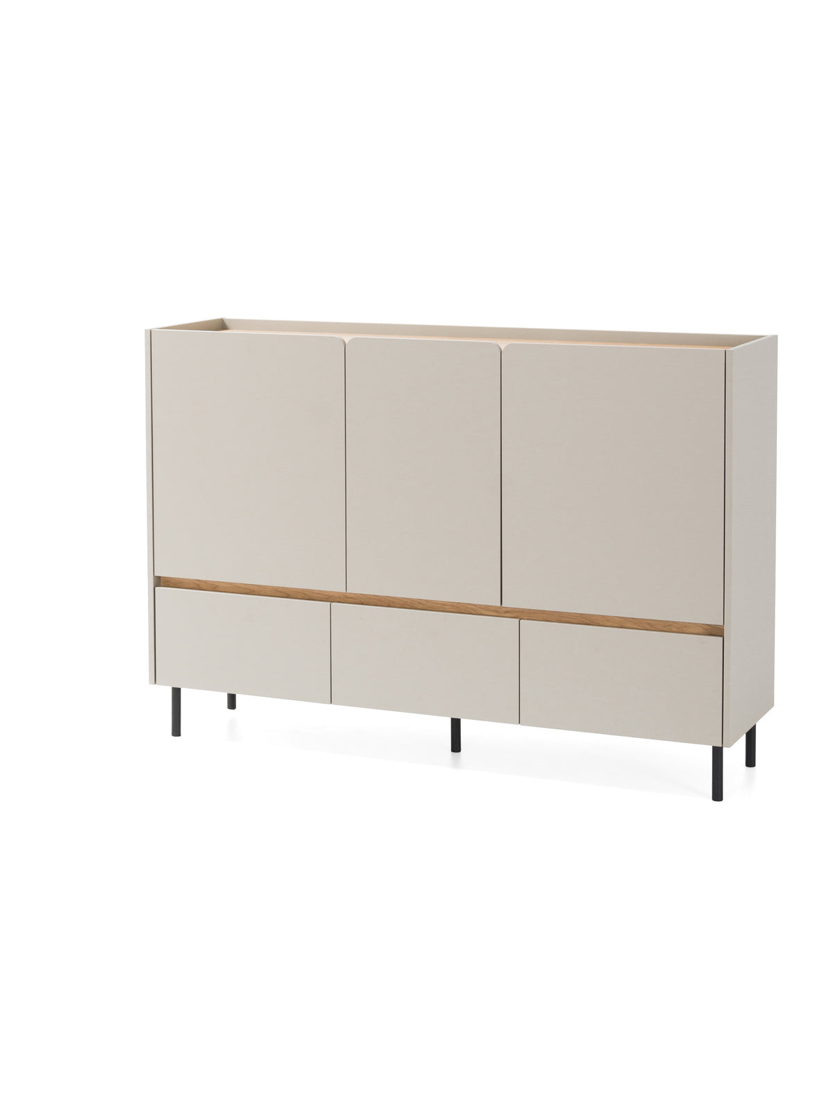 Komoda Altea 150 cm beż piaskowy z dębowymi frontami i 3 szufladami