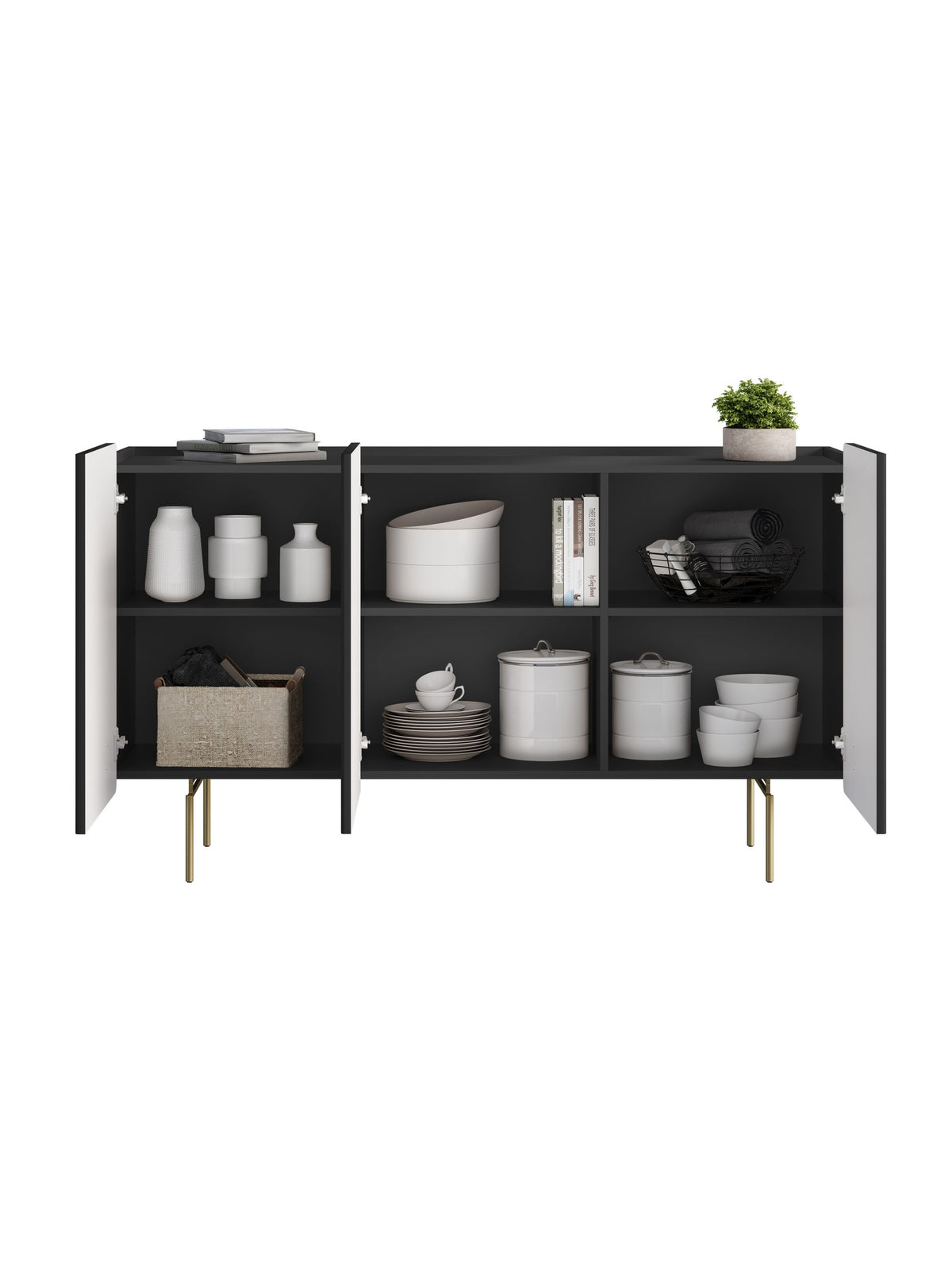 Komoda Malmi 150 cm - černá mat / zlote nozki
