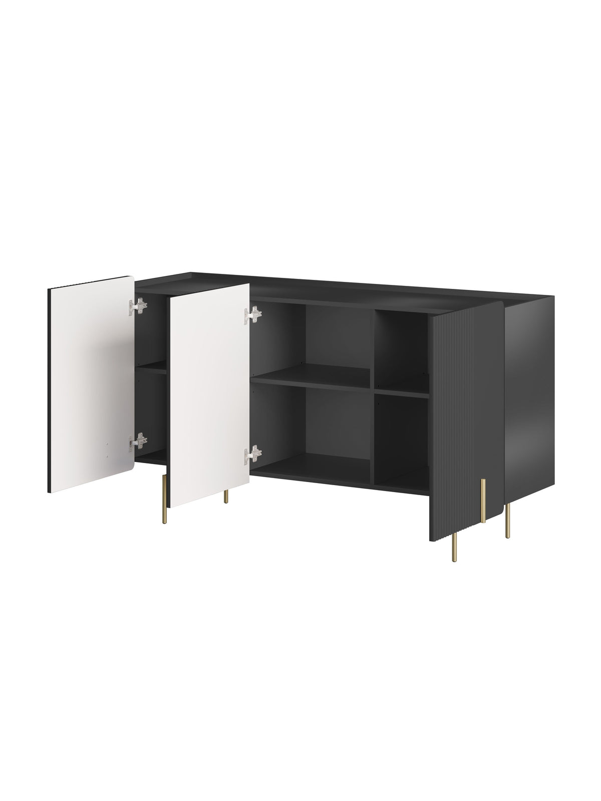 Komoda Malmi 150 cm - černá mat / zlote nozki