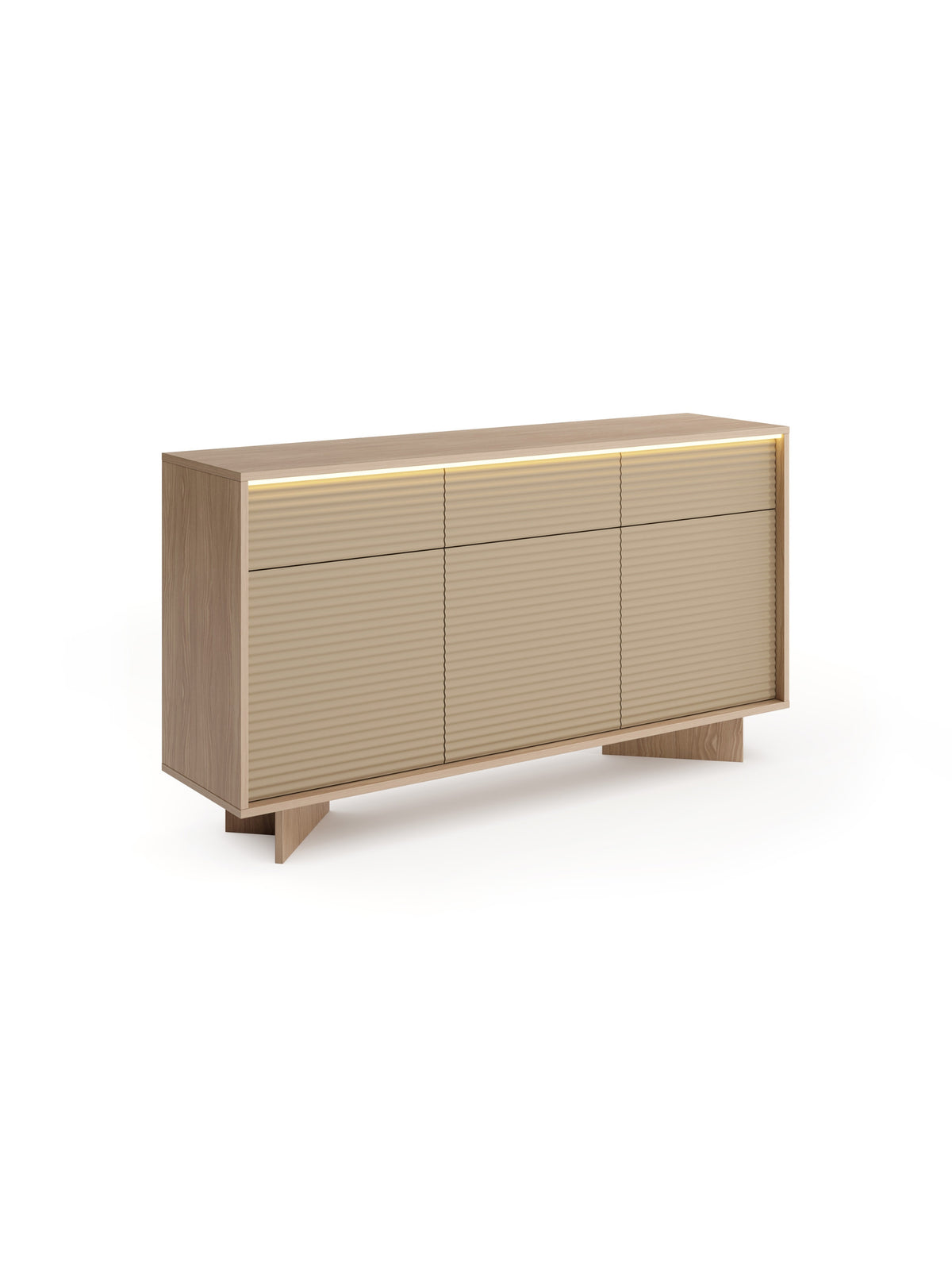 Komoda s šuplíky Erini 154 cm, korpus bolivar naturalní, cappuccino barva, ryhované čelo