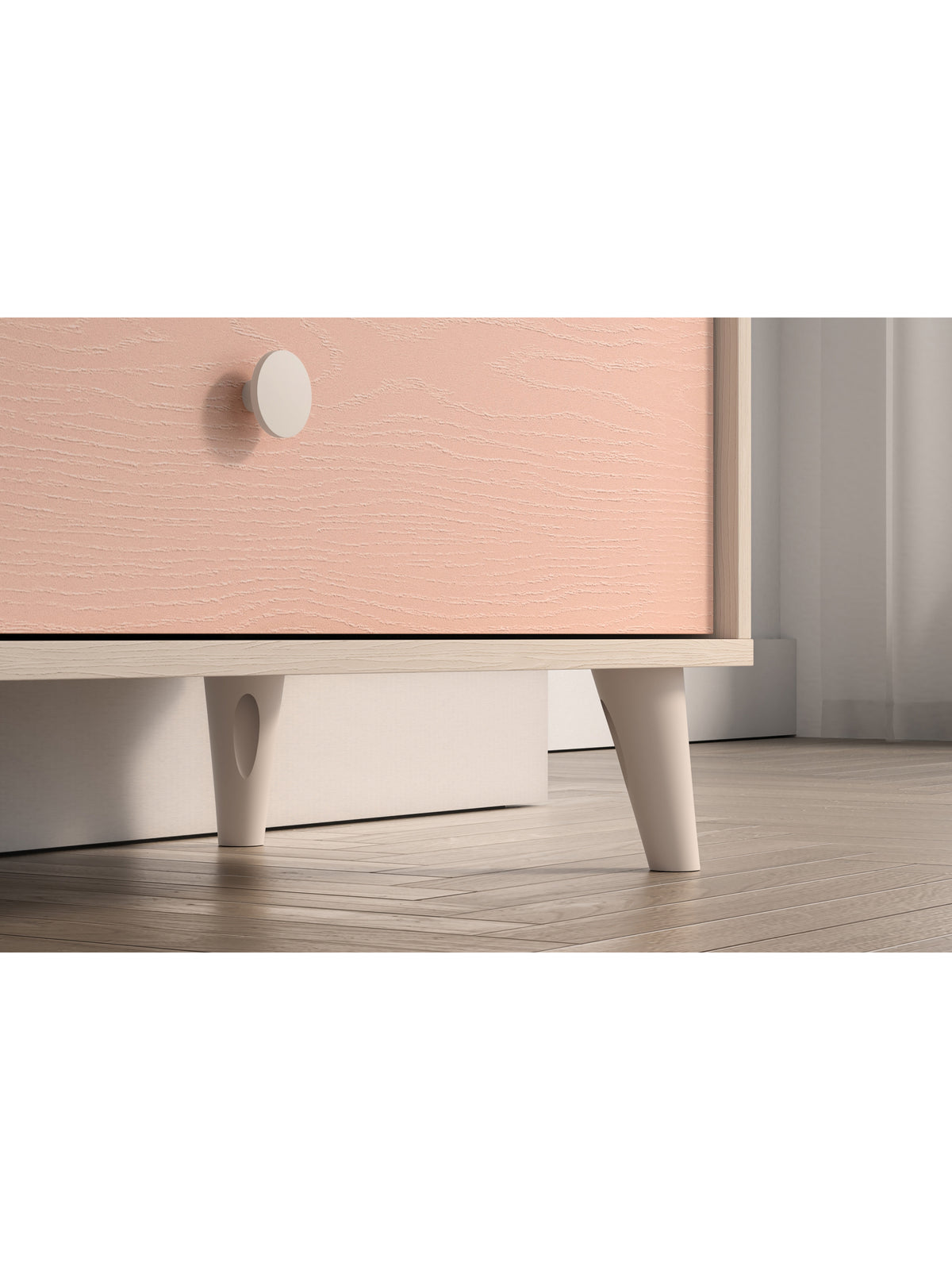 Dětská komoda Marla 90 cm růžový front millenial pink detail nohy