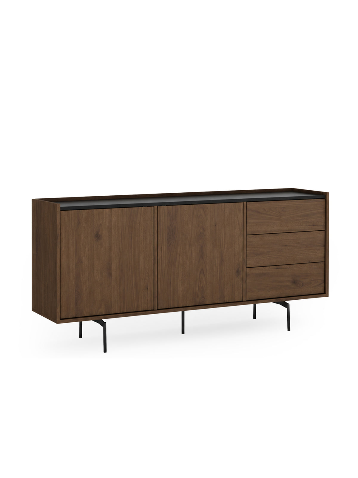 Komoda Zenar 170 cm orzech elegant s černou deskou a kovovými nohami