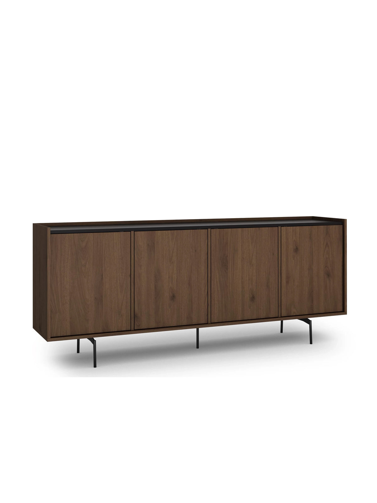 Komoda Zenar 200 cm se čtyřmi dveřmi v barvě orzech elegant s černou deskou a nohami