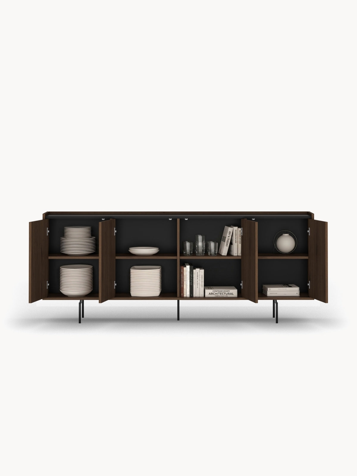 Komoda Zenar 200 cm čtyřdveřová - ořech elegant / černá