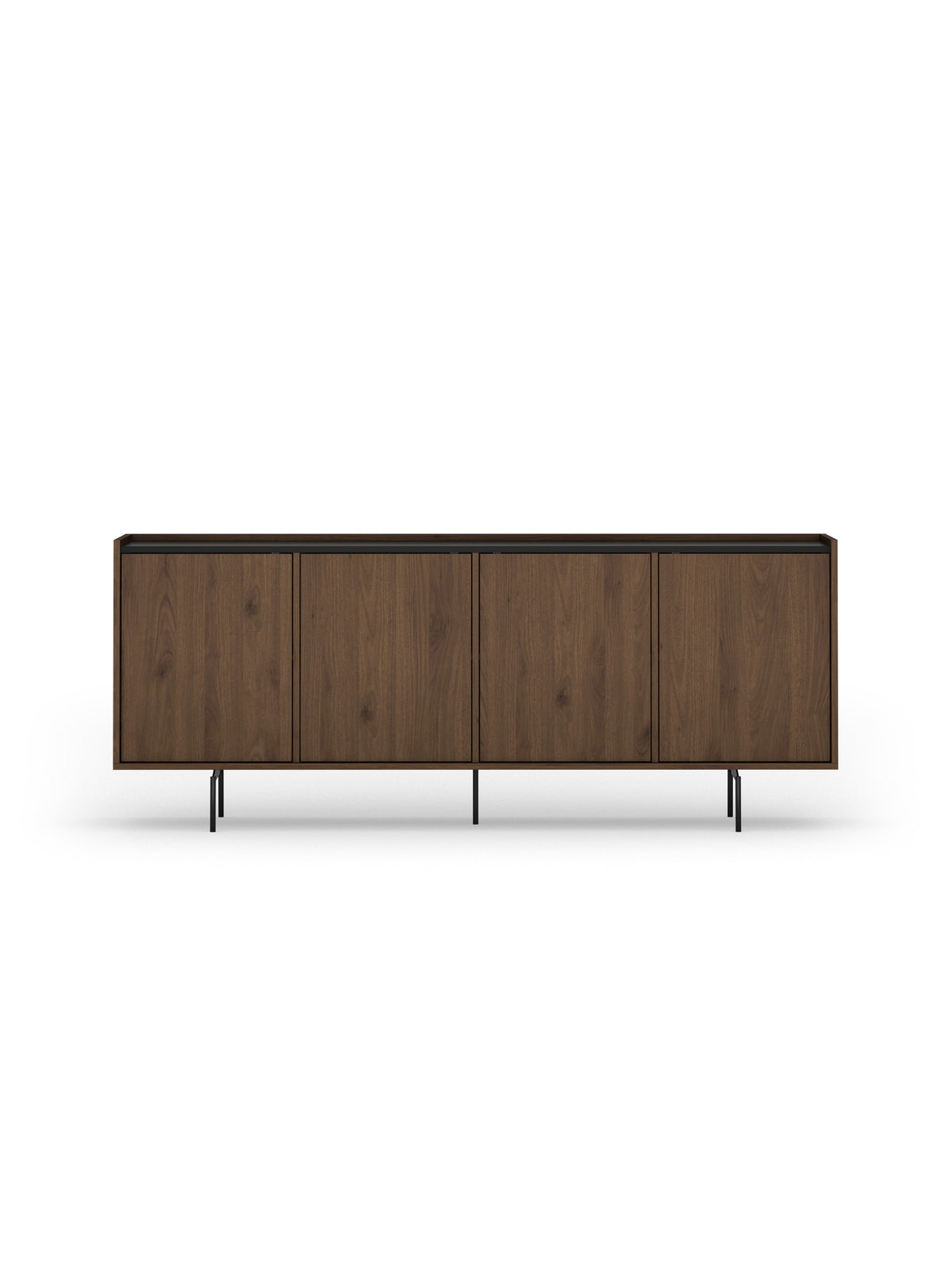 Komoda Zenar czterodrzwiowa 200 cm orzech elegant z czarnym blatem i metalowymi nogami