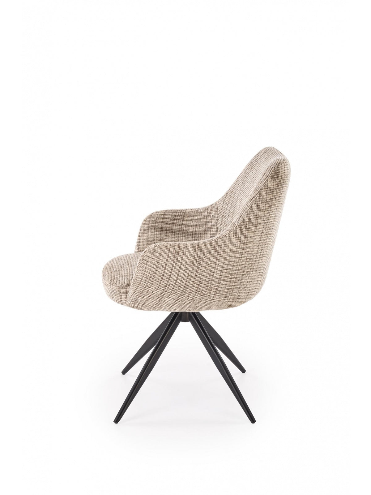 Otočné čalouněné křeslo Volaro v béžové barvě s černými kovovými nohami, pohled ze strany