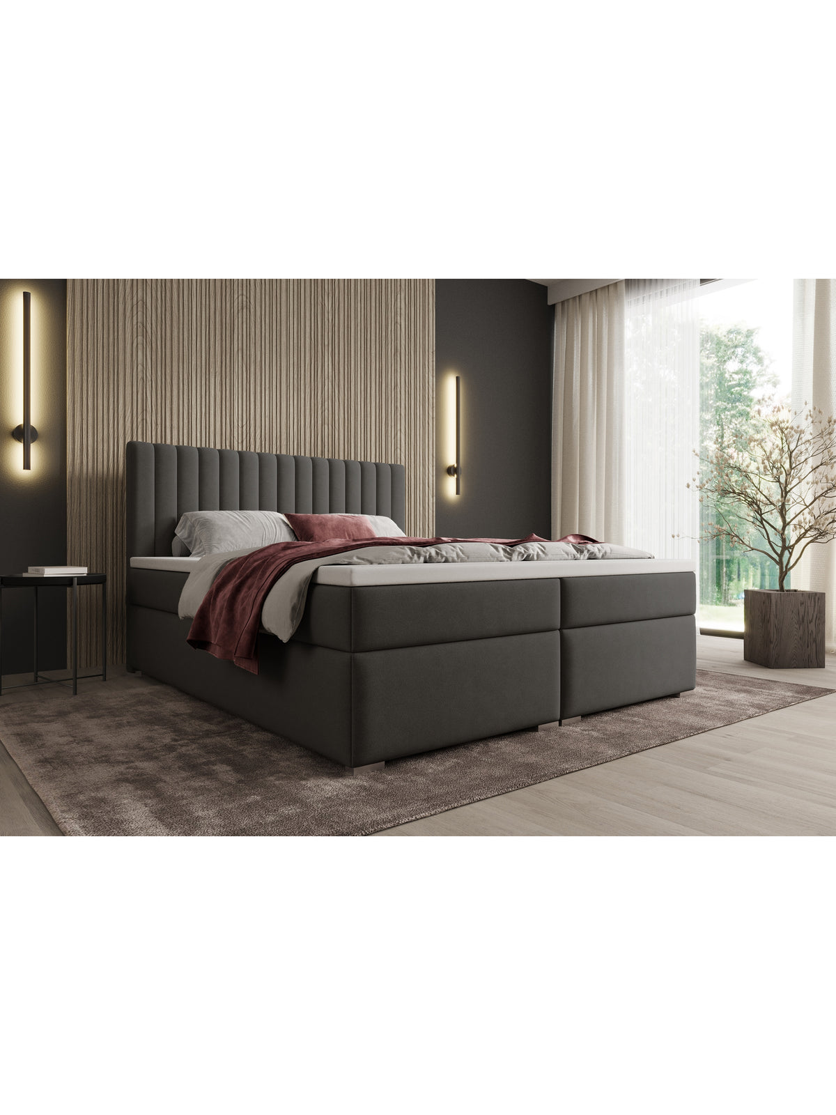 Kontinentální postel Solani 180x200 s tmavě šedým sametem Castel 93 a úložnými boxy
