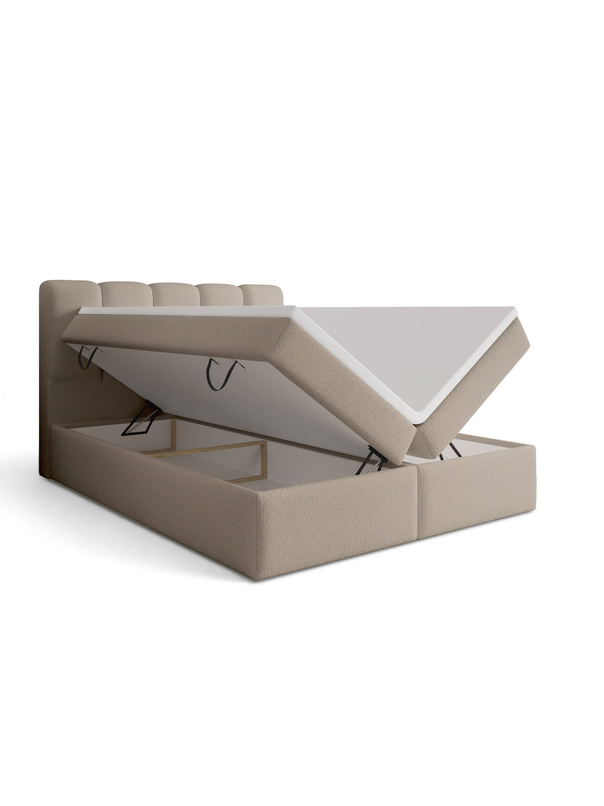 Kontinentální postel Tenor 180x200 v tmavě béžové látce Quelle 05 s otevřeným úložným prostorem