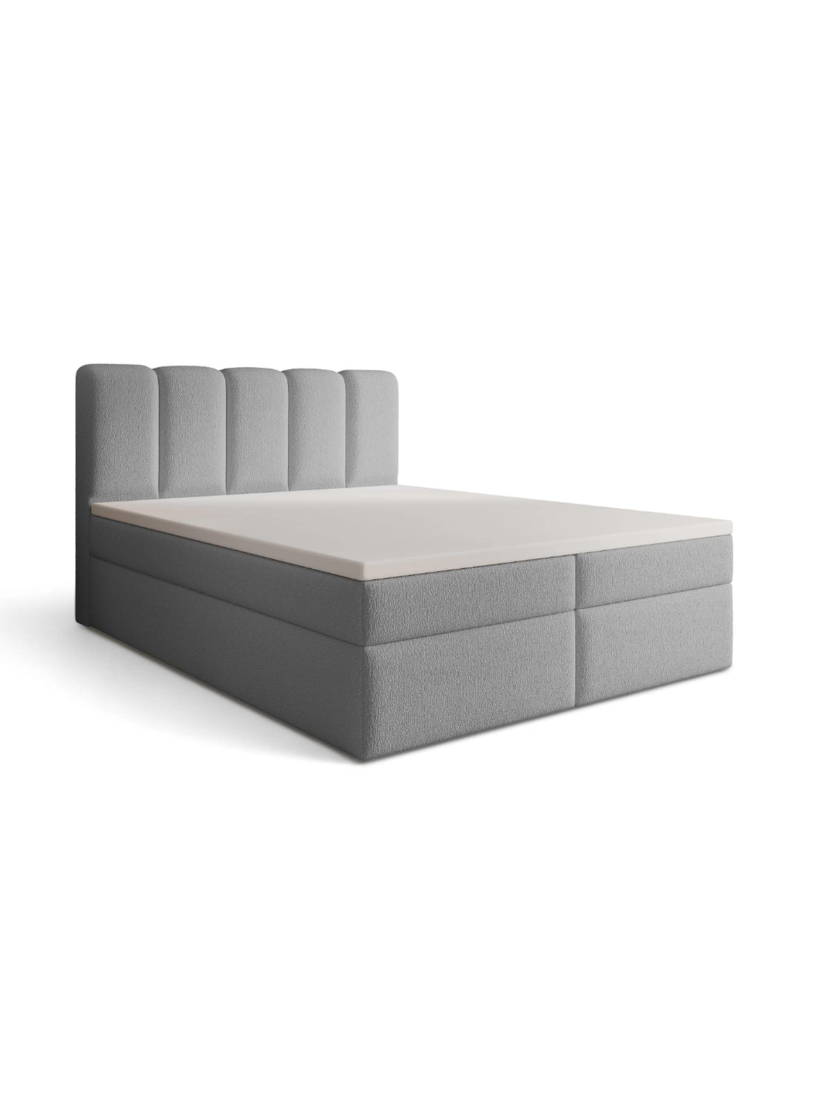 kontinentální postel Tenor 180x200 v šedém boucle materiálu, pohled zepředu
